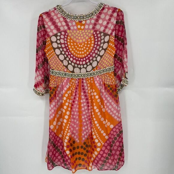 Milly Empire Waist Mini Dress Women's 4 Multicolor Polka Dot Embellished Silk - Picture 7 of 16